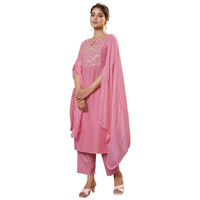 Sanisa Women's Chinnon Embroidery Straight Kurta With Pant And Dupatta Set (180Kbd1923N-S_Pink)