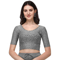 Shiv Textiles Round Neck Dobby Cotton Lycra Stretchable Elbow Sleeve Readymade Saree Blouse For Women Stylish (Greypluse Size)