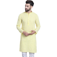 Sojanya (Since 1958 Men's Pure Cotton Yellow With White Embroidery Only Long Kurta