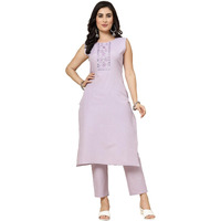 Stylum Women's Embroidered Cotton Blend Straight Kurta Pant Set (In, Alpha, L, Regular, Purple)