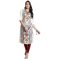 Pinkmint Elegant Printed Crepe Kurti's For Women's Ll Fashionable Kurti Ll Stright Round Neck Kurti White