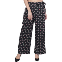 Popwings Casual Black Floral Box Printed Regular Fit Palazzo For Women Palazzos For Women