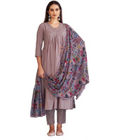 Womanista Women's Rose Pink Tonal Thread Embroidered Alia Cut Kurta With Pant & Dupatta (Kurtaset_1294A_Xl)