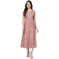 Stylum Women's Floral Printed Cotton A-Line Kurta (Cooper_Peach) (X-Small)
