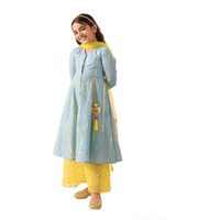 Pspeaches Girl's Cotton Kurta & Palazzo (Ks-Greylurex-13-14Y_Grey
