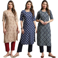 Pinkmint Straight Crepe Kurta & Pant For Women Ethnic Kurta Set For Women (Pack Of 3)
