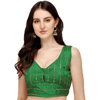 Pujia Mills Women's Silk Sequin Work Blouse (Batik Sequin Blouse_Green_38)