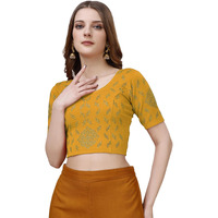 Pujia Mills Women's Embroidery Half Sleeve Stretch Blouse (Pm Lycra Bindi Yellow Xl