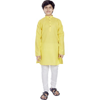 Divisive Boy's Plain Cotton Blend Ethnic Kurta Pyjama Set (Dkd2_32_Yellow)