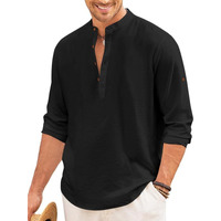 Royalscout Men's Regular Fit Solid Cotton Blend Straight Short Kurta | Full Sleeves Kurta Black