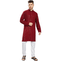 Divisive Men's Sequince Embroidered Cotton Blend Slim Fit Kurta Pyjama Set (Dkrt1002_Xxxl_Maroon)