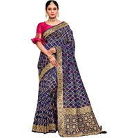 Glory Sarees Women's Banarasi Silk Saree With Blouse Piece (Gs_Bandhani_Silk104_Navy)