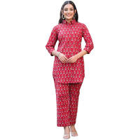 Greciilooks Women Cotton Blend Printed Casual Regular Fit Coord Set (Pink, Xx-Large)