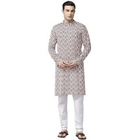 See Designs Men Mandarin Collar Off White & Maroon Pure Cotton Printed Staright Full Sleeve Kurta With Pajama - Sd2Mkt_124201L