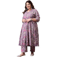 Stylum Plus Size Women Floral Printed Rayon Kurta Pant Set (Csnainapurpleplus48_Mauve, 4Xl)