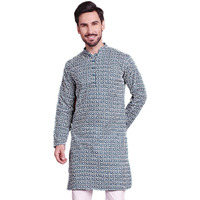 Jompers Chikankari Embroidered Kurtas For Men (Teal, S)
