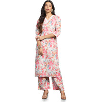 Tadkee Women Cotton Blend Printed Kurta With Plazzo (Fn-V-Lace-Plazzo-Pair-117-Pink-M)