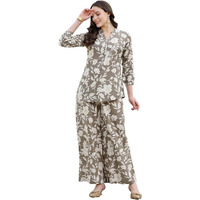 Stylum Women's Floral Printed Rayon Co-Ord Set (Csgreydisney36_Grey, S)
