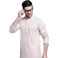 Jompers Men Sequin Embroidered Pure Cotton Kurtas (Peach, Xxl)
