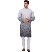 Jompers Men's Grey Ombre Printed Kurta Pyjama Set (Grey, S)