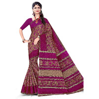 Tamaira Fashion Women's Plain Weave Floral Print Pure Cotton Saree Without Blouse Piece(11146_Beige&Magenta)