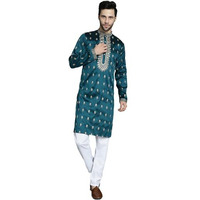 Jompers Men's Peacock Chikankari Embroidered Kurta With Pyjama. (Peacock, L)