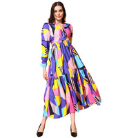 Kzully Women's Embrace Chic Vibes With This V-Neck Fit & Flare Maxi Dress Featuring Waist Cutouts Blue-Pink (Small)