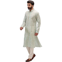 Lookmark Men's Cotton Blend Printed Long Kurta Suitable For All Indian Wedding, Occasions, And Festivals (Az-Lm-Og-Kurta 29-L) Green