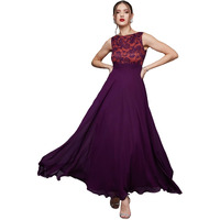 Miss Chase Women's Sleeveless Georgette & Lace Floral Fit & Flare Maxi Dress (Plus Size) (Mcaw19D08-57-289-02, Dark Purple, Xs)