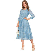 Toochki Women's Sky Blue Georgette Floral Fit & Flared Regular Fit Western Below Knee Length Kurti A Line Style Summer Wear Kurtis Trendy Colour Midi Type Kurti
