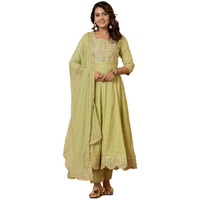 Varanga Women Beige Floral Printed Embroidered Anarkali Kurta Paired Wirh Printed Bottom And Dupatta