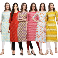 Pinkmint Women's Crepe Digital Print Straight Kurta Pack Of 6 [Cr-343-370-332-328-334-329-Xxl]