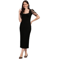 Selvia Women's Half Sleeve Solid Lycra Knee Length Bodykon(338Tk10091N-Xl_Black)