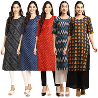 Pinkmint Women's Crepe Digital Print Straight Kurta [Pack Of 5](Tv-363-364-370-381-387-Xl)