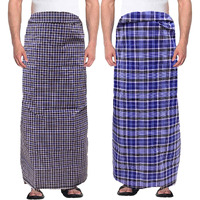 Weavers Villa Men's 100% Cotton Multicolored Unstiched Lungi (2 Mtrs) - Pack Of 2