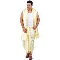 Prakasam Cotton Men's Asha (Polyester) Dhoti Set (Asha-9X5-Cream-50K_Cream_9X5)