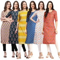 Pinkmint Women's Crepe Digital Print Straight Kurta(Pack Of 6)[Qv-332-335-329-353-334-365-Xxl]
