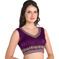 Pujia Mills Women's Heavy Milan Silk Solid Sleeveless Regular Blouse (Rashi Wihne 38_Wine