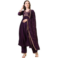 Pratham Blue Women's Silk Embroidered Anarkali Kurta Palazzos With Dupatta |Kurta Sets For Women |Women Kurta | Women Embroidered Kurta Sets Kurtis |Women Kurta Pant Set (Bkp-1002-M_Purple)