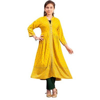 Aarika Girls Ethnic Wear Yellow-Dark Green Colour Foil Print Rayon Kurti Pant Set-8-15 Years (Kp-Sd-5826)