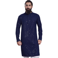 Divisive Men's Sequince Embroidered Cotton Blend Only Slim Fit Kurta (Dkrt229_M_Navy Blue)