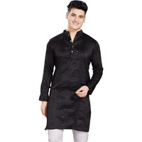 Divisive Men's Jequard Embroidered Art Silk Slim Fit Only Kurta (Dkrt429_Xxl_Black)