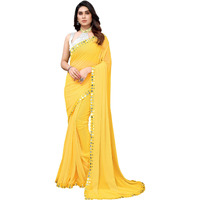Satrani Women's Dyed Georgette Saree With Unstitched Blouse Piece (2842S723N_Yellow)