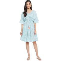 Fabindia Women Cotton Printed Beach Dress Blue_Xs/S