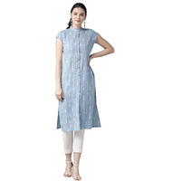See Designs Women Blue & White Khari Print Straight Kurta