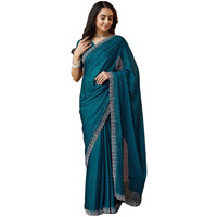Satrani Women's Georgette Stone Work Saree With Unstitched Blouse Piece (4063S6389N_Rama Blue)