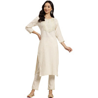 Shiv Textiles Cotton Embroidery Workkurta Set For Women.(St-Kp-101-White-M)