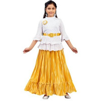 Aarika Girls Ethnic Wear White Beige Colour Self Design Nylon Lehenga Choli Set With Belt (5-16 Years)