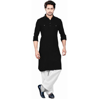 Be Active Cotton Men's Solid Pathani Black Kurta Set || Men Kurta Pajama || Men Kurta Pajama Set || Kurta Pajama For Men (Rfsp0002 1 (Black)-M)