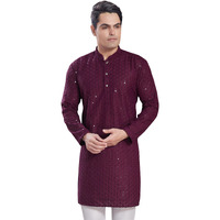 Divisive Men's Sequince Embroidered Cotton Blend Only Slim Fit Kurta (Dkrt574_Xxl_Burgundy)